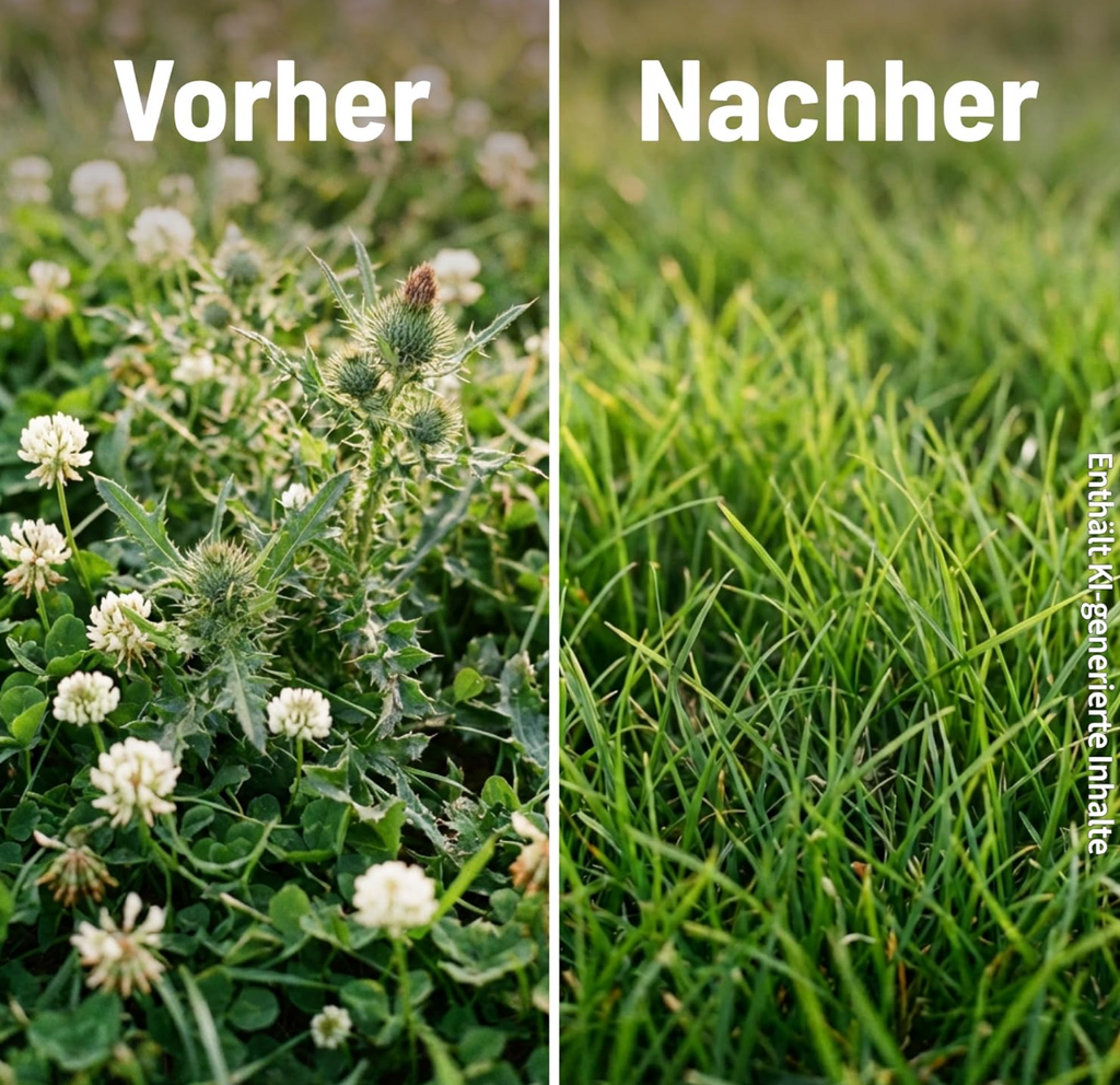 Résultat avant après désherbant Celaflor Weedex sur gazon - élimination mauvaises herbes